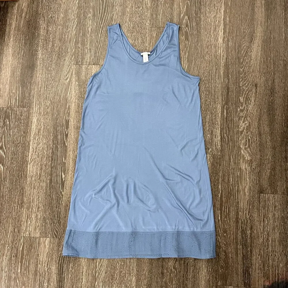 NEW Hanro Blue Modal Silk Nightgown Size M Sleeveless Soft Knit Lounge Dress EUC